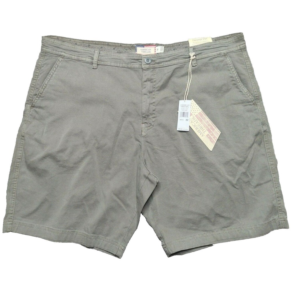 American Threads Men 42 Gray Garment Dye Cotton Stretch‎ 9.5" Shorts NEW
